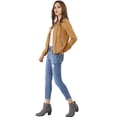 thumbnail image 4 of Chaqueta corta de motociclista con cuello alto Piel sintética asimétrica con cremallera frontal para mujer Kahki M, 4 of 6