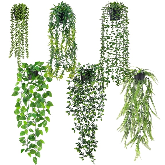 6 Count Artificial Plants Hanging Potted