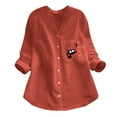 thumbnail image 1 of Kcodviy T-Shirts Décontractés en Coton et Lin pour Femmes Imprimé Chat Manches Longues Chemise Blouse Boutonnée, 1 of 3