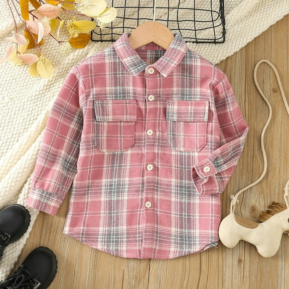 Kids Coats Yourumao Unisex Kids Flannel Plaid Shirts Boy Girl Button Down Long Sleeve Shirt Shackets Fall Jacket Clothes 3-8Years Hot Pink,4 Years