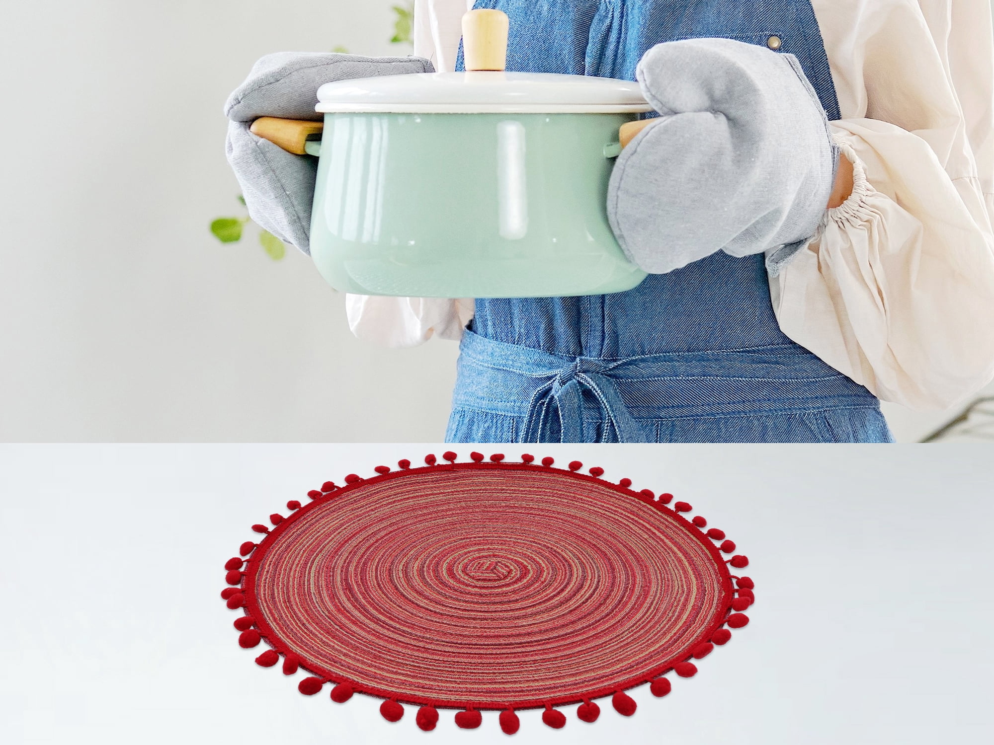 Unique Bargains Placemats Set of 6 Polyester Placemats for Dining Table Red 15x15in