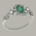 thumbnail image 3 of LBG British Made 9k White Gold Natural Emerald & Diamond Womens Promise Ring - 33 size options - Size 7, 3 of 8