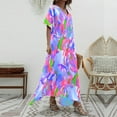 thumbnail image 4 of Wycnly Dresses for Women Beach Loose Flowy Swing Tunic A Line Long Sundress Short Sleeve V-Neck Camouflage Summer Maxi Formal Dress Purple l, 4 of 5