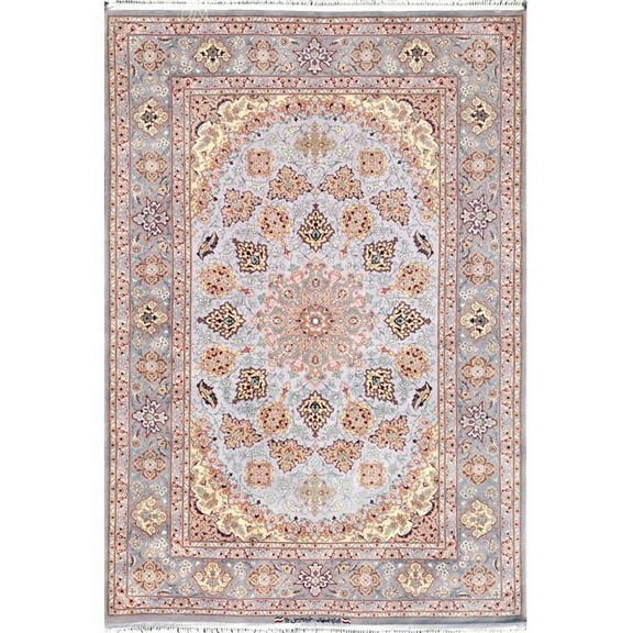 Pasargad Home 045635 Azerbaijan Collection Hand-Knotted Silk & Wool Area Rug- 4 ft. 4 in.  X 6 ft. 7 in.   Grey