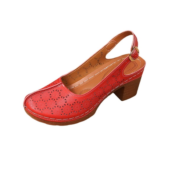 WRKEKC Sandals for Women Mules Peep Toe One-Strap Buckle Thick Sole Perforated Cutout Backless Chunky Heel for Summer Casual Daily Wear