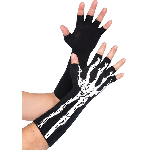 Skeleton Unisex Adult Bones Costume Fingerless Gloves