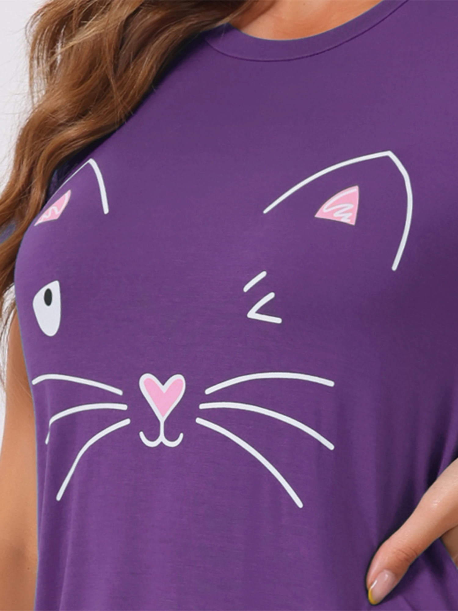 DARING DIVA Women's Cats Cute Printed Short Sleeve Nightgowns S Purple