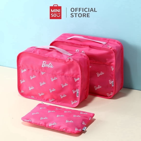 MINISO X Barbie Travel Organizer Set, 3-Piece Luggage Storage Bags, Foldable Clothing Pouches for Suitcases