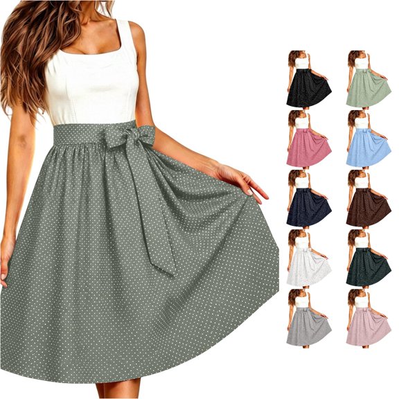 XIAOCHA Womens Polka Dot Skirt High Waist Midi Skirt Daily Casual Outfit