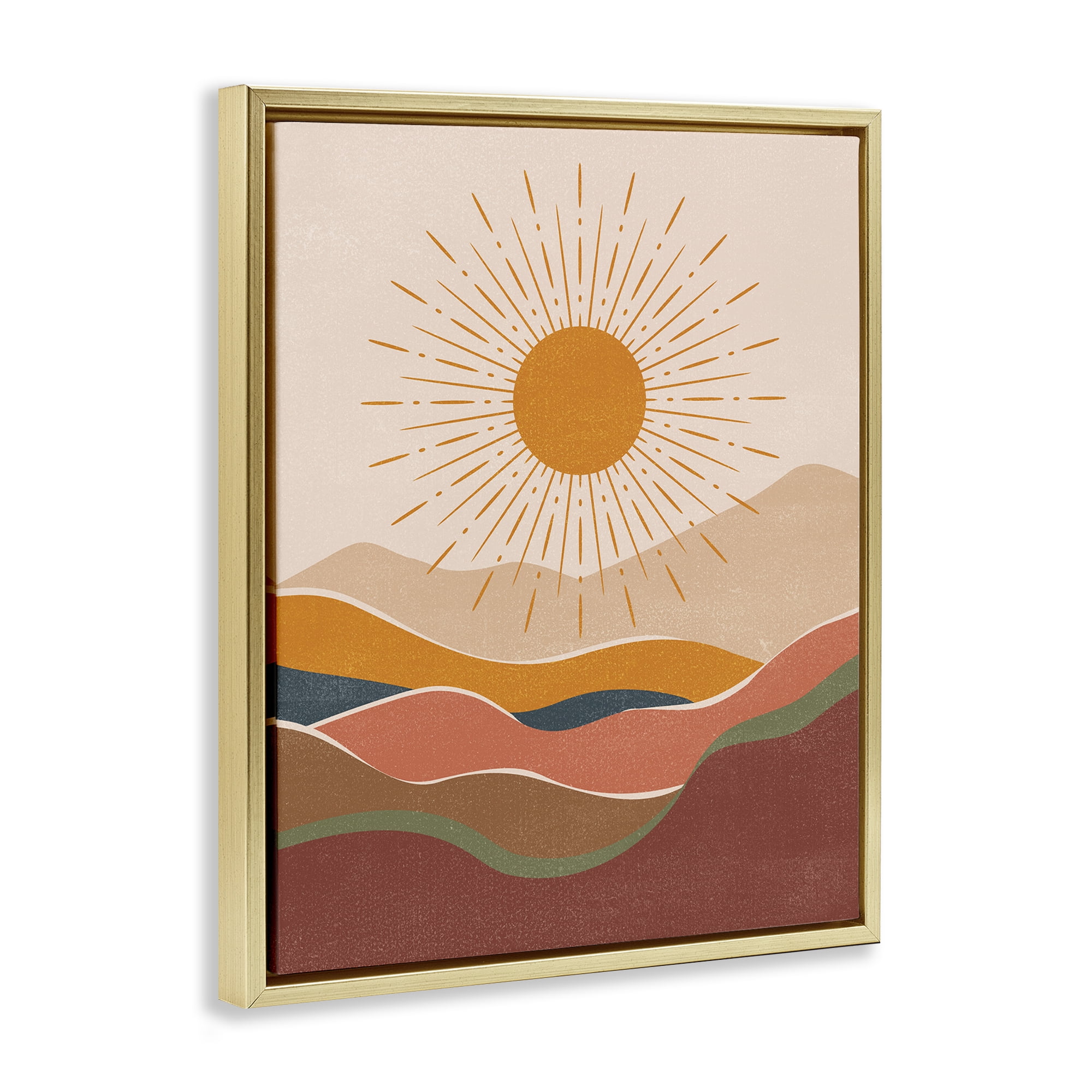Stupell Industries Earthtone Desert Sun Landscape & Nature Painting Gold Floater Framed Canvas Art Print Wall Art, 25 x 31