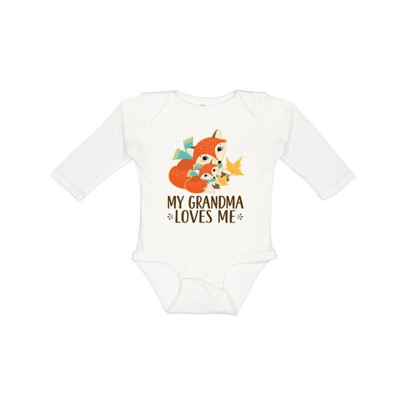 Inktastic Grandma Loves Me Woodland Fox Boys or Girls Long Sleeve Baby Bodysuit