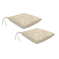 Jordan Manufacturing 18" x 19" Loric Biscotti Beige Leaves Rectangular Knife Edge Outdoor Chair Pad Seat Cushion with Ties (2 Pack)