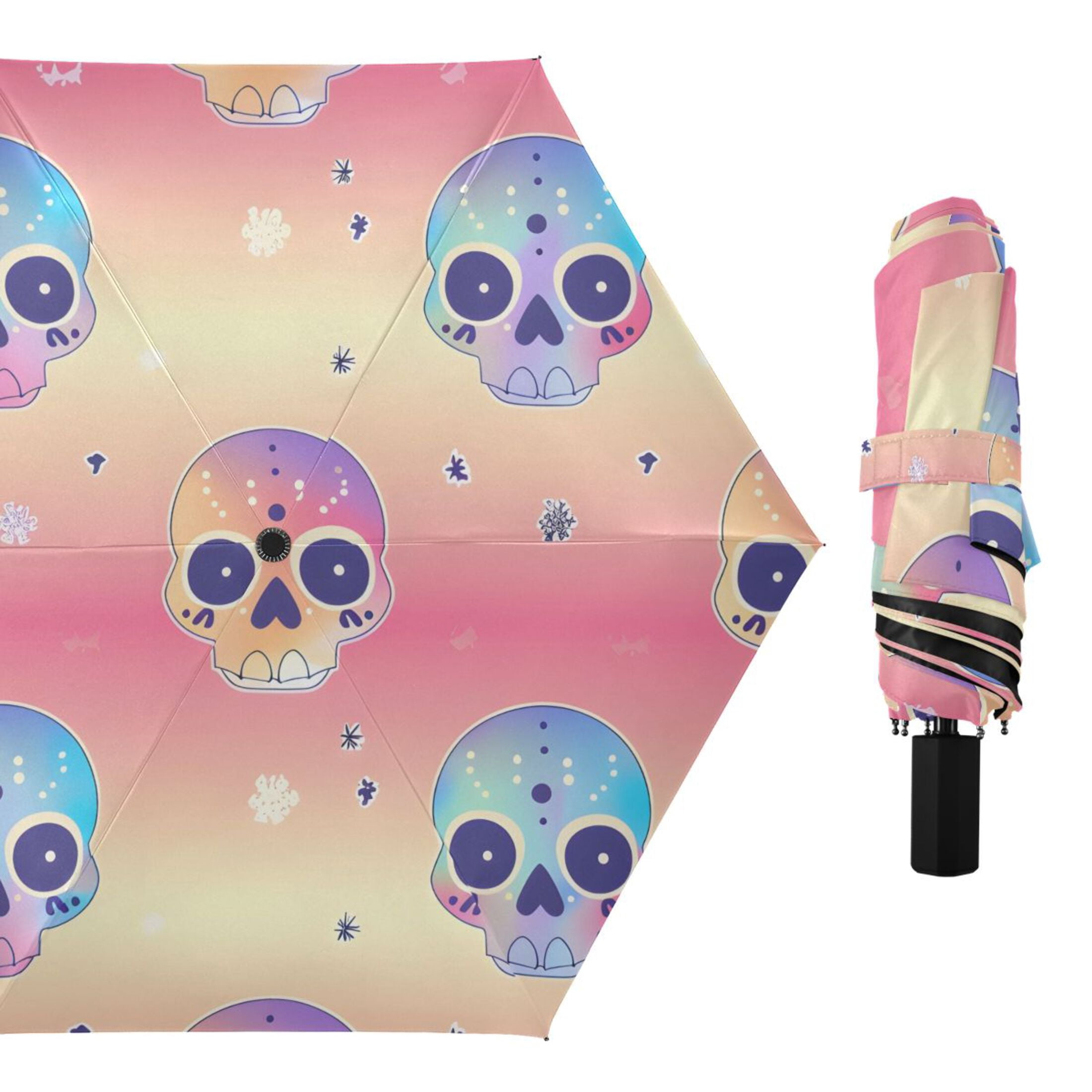 ALAZA Cute Tie-dye Skull UPF 50+ Compact Folding Umbrella for Rain Travel Umbrella Packable
