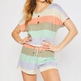 thumbnail image 1 of Kelon Ensembles de Pyjama pour Femmes Liquidation Soldes Pyjamas Mixtes pour Femmes Femmes Filles Mode Imprimé à Rayures Manches Courtes Shorts Pyjama Décontracté Ensemble, 1 of 9
