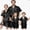 Black, variant on Family Matching Pajamas Contrast Trim Short Sleeve Lapel Tops and Shorts Set Family Satin Sleepwear