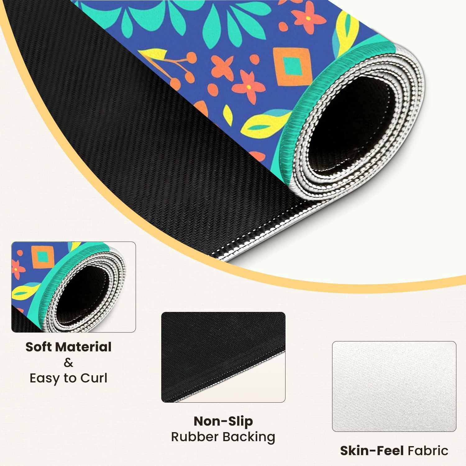 Mahjong Mat 31.5" x 31.5" Vibrant Floral Mandala Bright Colors Geometric Elements Anti-Slip and Noise Reduction Symmetry Design Mahjong Tiles Table Cover for Dominoes Poker Card Board and Tile Games