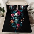 thumbnail image 2 of Manfei Gothic Skull Twin Sheet Sets,Colorful Flower Floral Twin Fitted Sheet,Happy Halloween Flat Sheet For Boys Girl,Microfiber Bedroom Decor,3pcs, 2 of 7