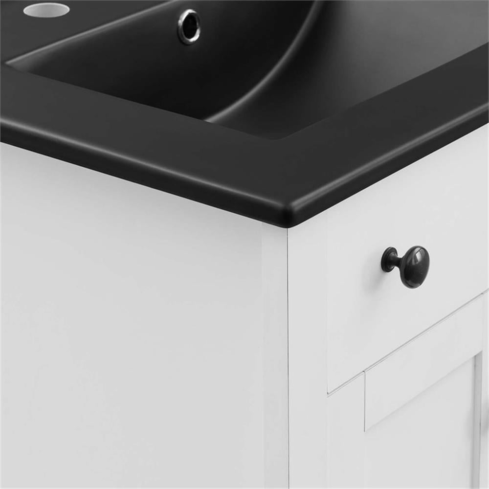 Modway Nantucket Modern Wood/Ceramic Bathroom Vanity in White/Black