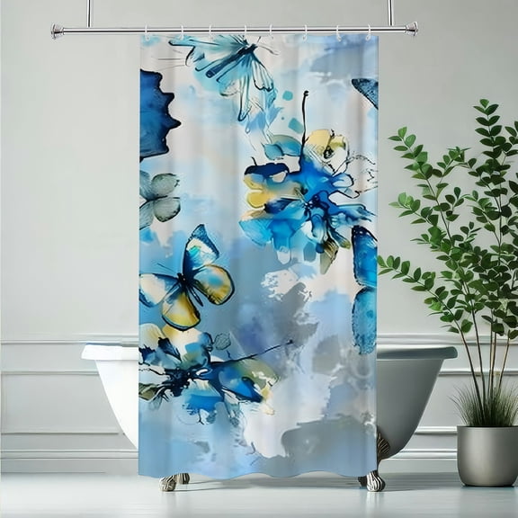 RKSupls Blue Butterflies Sky Polyester Shower Curtain with Hooks for Chic Elegant Waterproof Shower Curtain Home Bathtub Bathroom Decor Washable