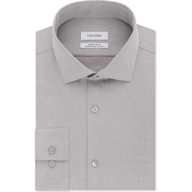 Calvin Klein Mens Non-Iron Button Down Dress Shirt, ltpasgry, 14 Neck