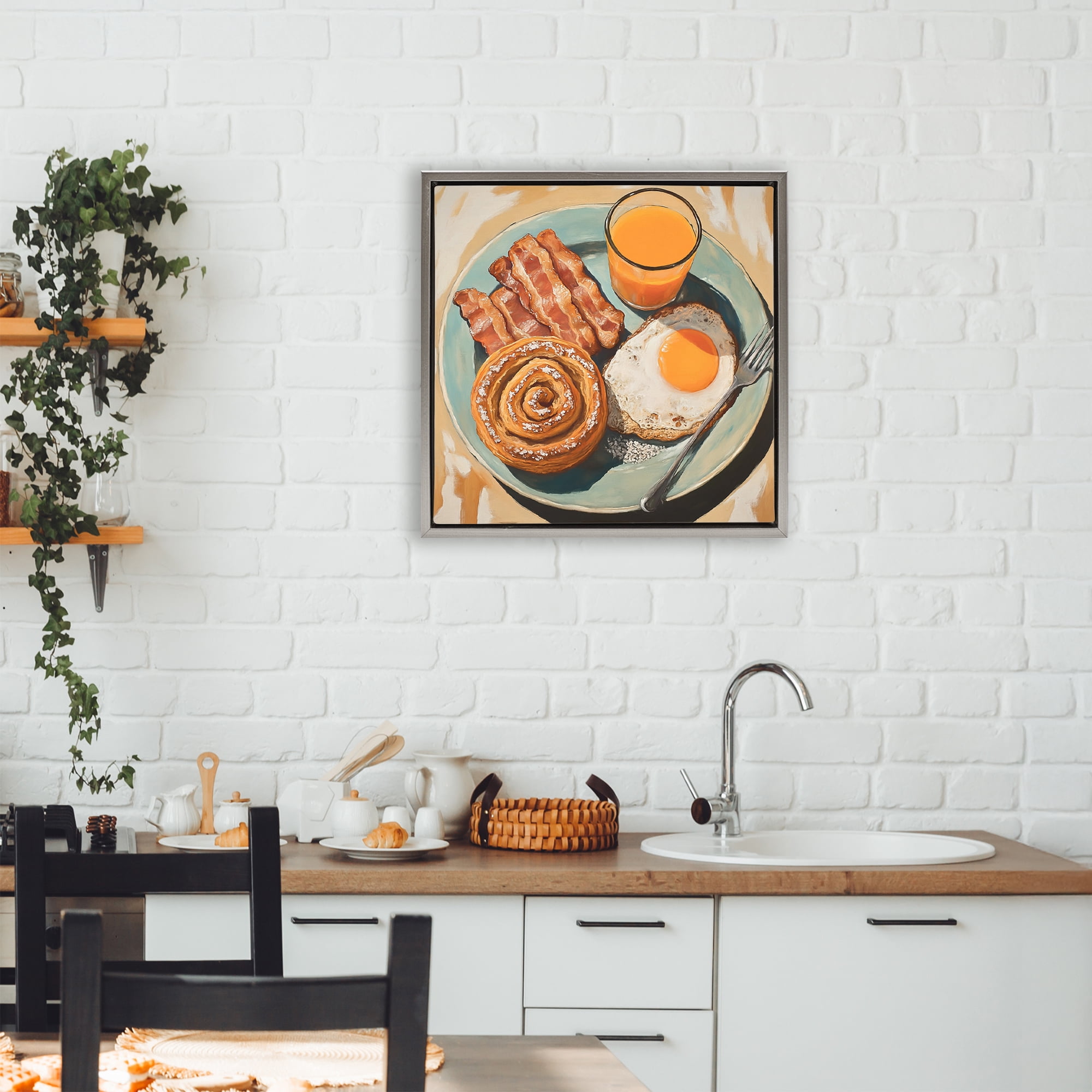 Stupell Industries Cinnamon Roll Breakfast Gray Framed Floater Canvas Wall Art, design by Tina LeCour