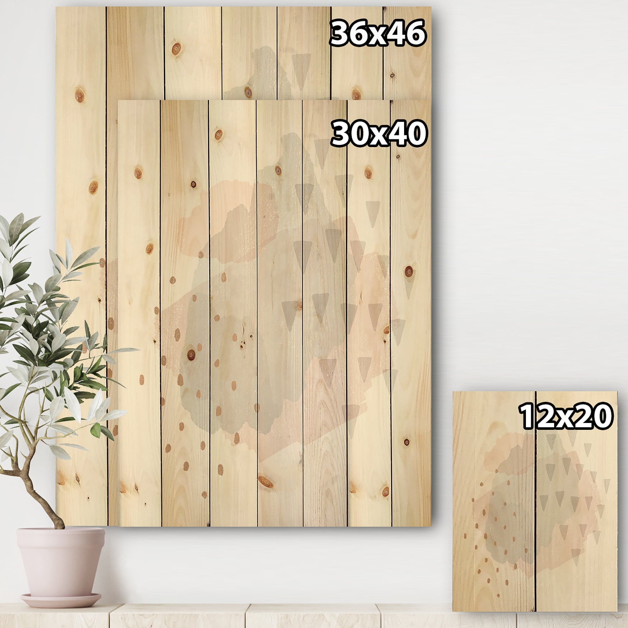 Designart 'Watercolor Minimal Blush IV' Transitional Print on Natural Pine Wood