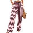 thumbnail image 2 of hlysgo Women's Striped Print Trousers Casual High Waist Fashion Pants Summer Loose Wide Leg Pant with Pockets Red,2xL, 2 of 6