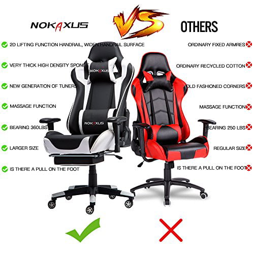 YK-6008-RED Nokaxus Gaming Chair Large Size High-Back Ergonomic Racing Seat with Massager Lumbar Support and Retractible Footrest PU Leather 90-180 Degree Adjustment of backrest Thickening sponges