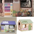 thumbnail image 4 of Corrugated Cardboard Cat House with Scratching Pad Foldable Lounge for Kitty Green, 4 of 8