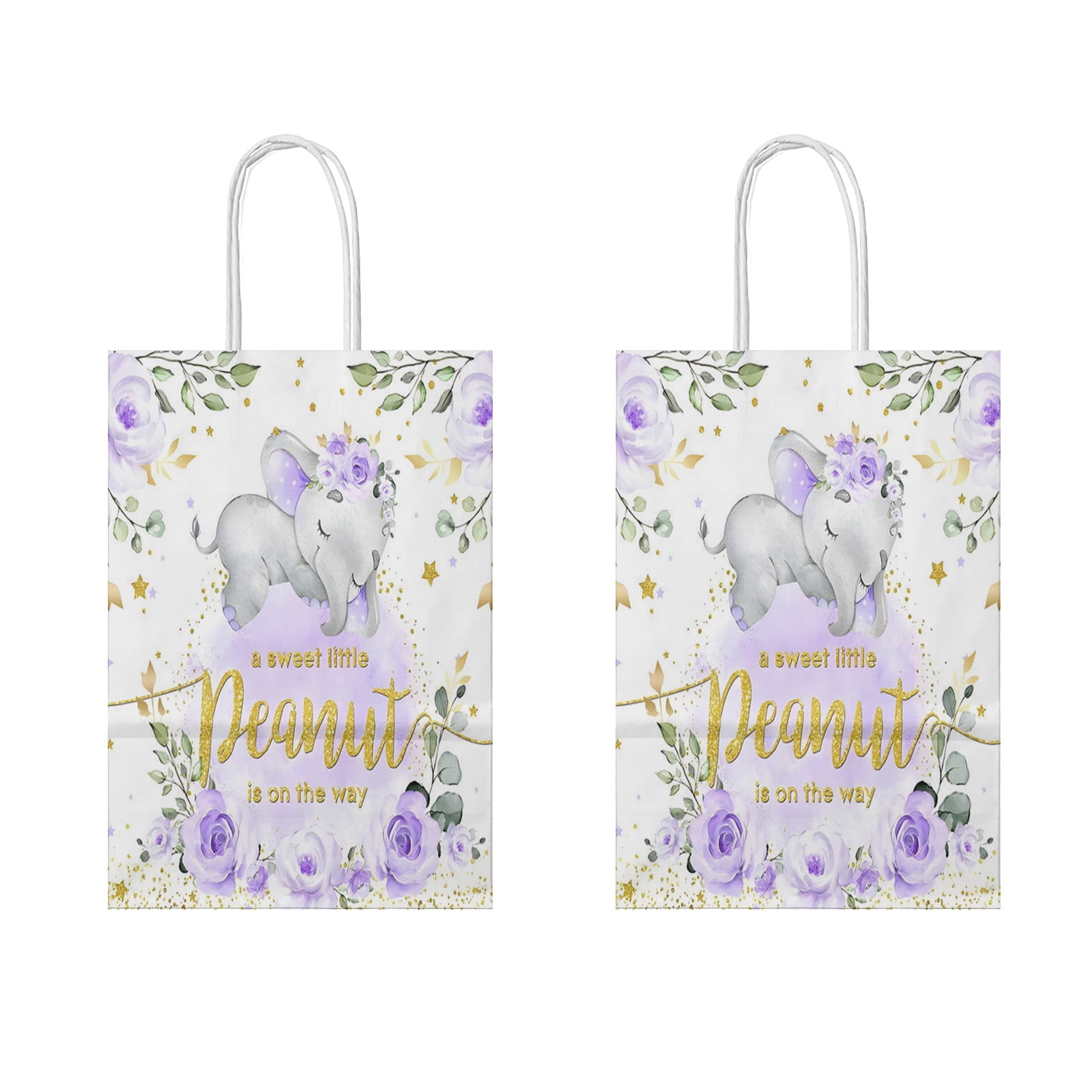 20Pcs Purple Elephant Baby Shower Party Favor Bags for Boys Girls Neutral A Little Peanut is On The Way Floral Cake Table Decoration Welcome Newborn Party