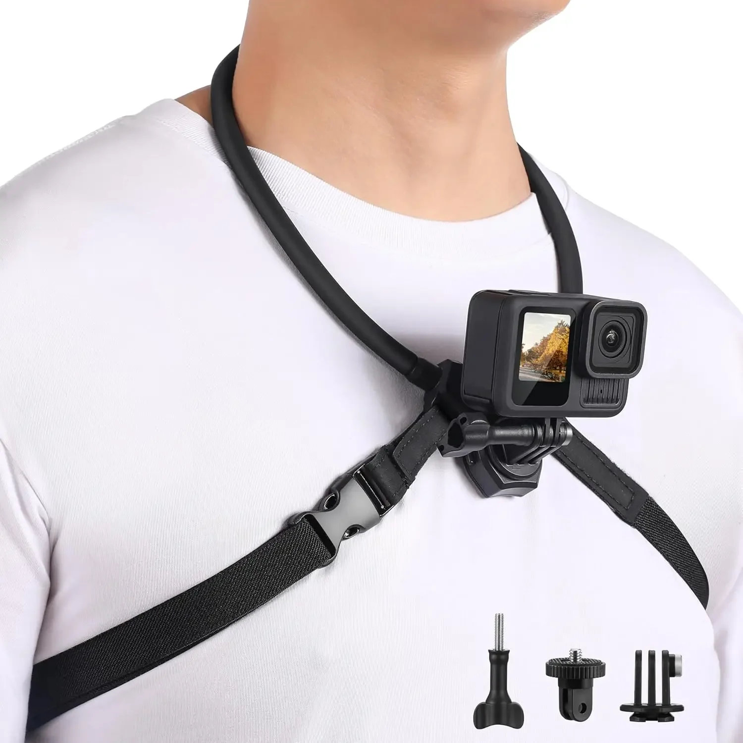 STARTRC VCR Adjustable Neck Mount Chest Strap Compatible with DJI Osmo Action, Insta360 X6/X5/X4/GO Ultra and GoPro HERO13/12, Hands-Free Camera Holder