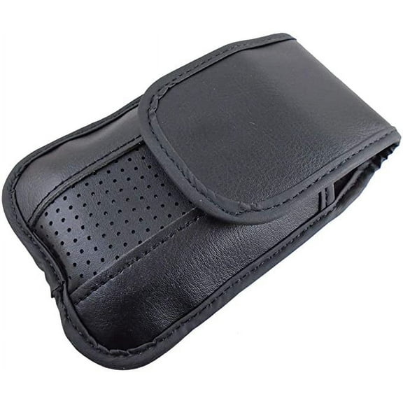 Black Leather Vertical Case with Pinch Clip compatible with Consumer Cellular Iris Flip Flip Phone