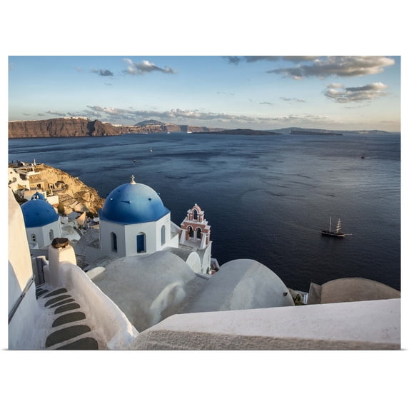 Great BIG Canvas | Rolled Scott Stulberg Poster Print entitled Sunset and church on Oia, Santorini, Greece