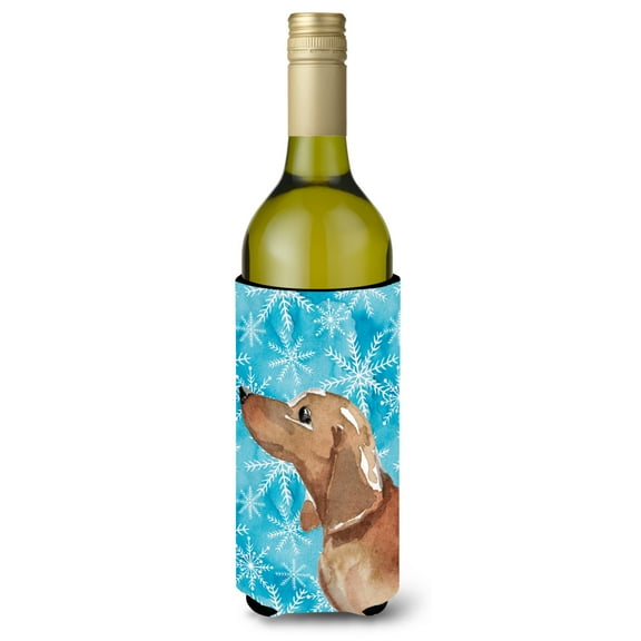 Carolines Treasures BB9441LITERK Red Tan Dachshund Winter Wine Bottle Beverge Insulator Hugger  Wine Bottle multicolor