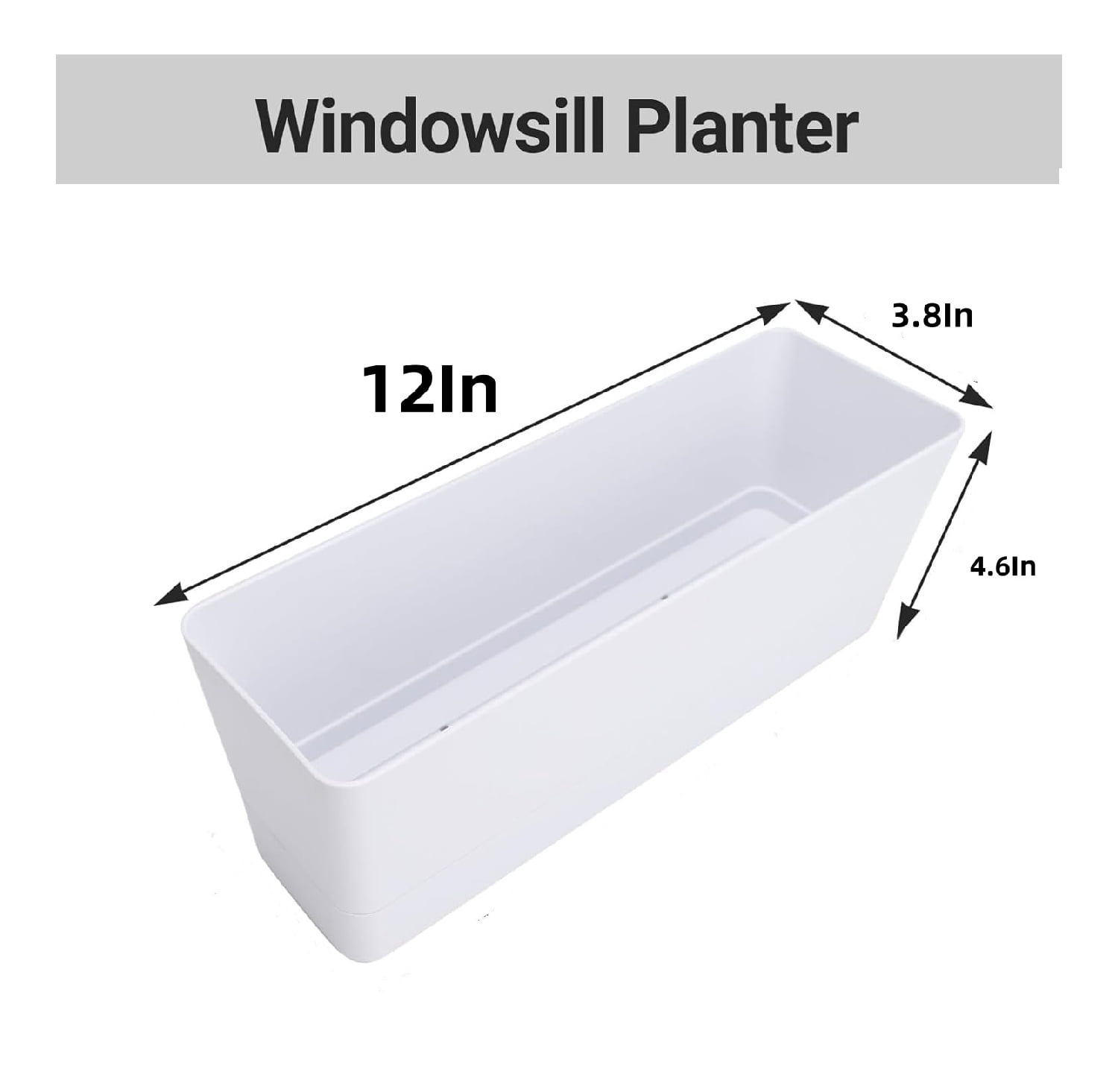 QZS Window Box Planter,1Pack Reusable Plastic Plant Pot for Yard Decor,12x3.8x4.6In Rectangle Flower Pot for Office Outdoor Decoration(White)