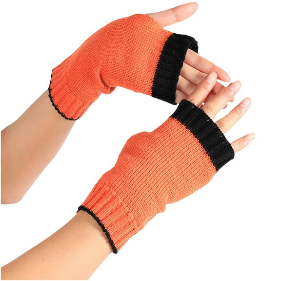 ICHUANYI Women Colorblock Fashion Winter Warm Knit Fingerless Gloves Hand Crochet Thumbhole Arm Warmers Mittens