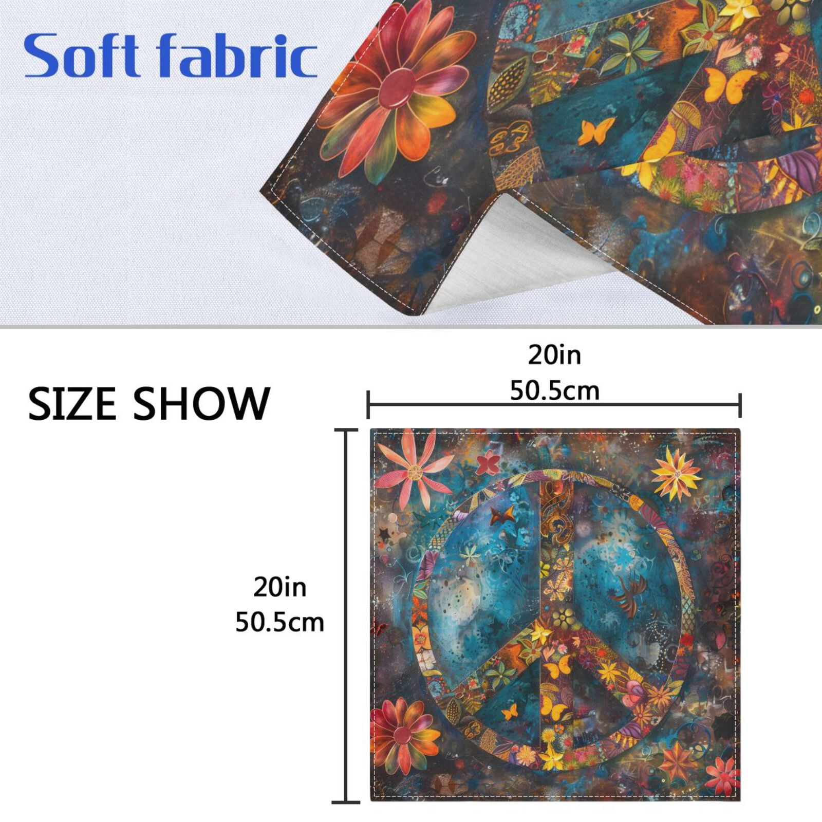 JSTEL Colorful Peace Sign Flower Cloth Napkins Set of 6, 20x20 Inch Washable and Reusable Napkin for Decoupage Dinner Party Everyday Use