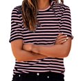 thumbnail image 3 of Shirts For Women Tees Tops Stripe Print Short Sleeve Crew Neck Casual Trendy Outfits Pink, 3 of 7
