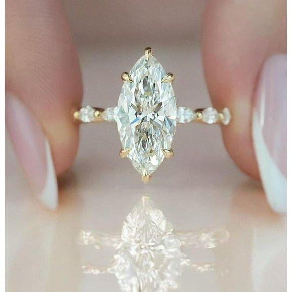 Cora jewellery 2.5CT Hidden Halo Marquise Moissanite Engagement Ring For Women, 14K Yellow Gold