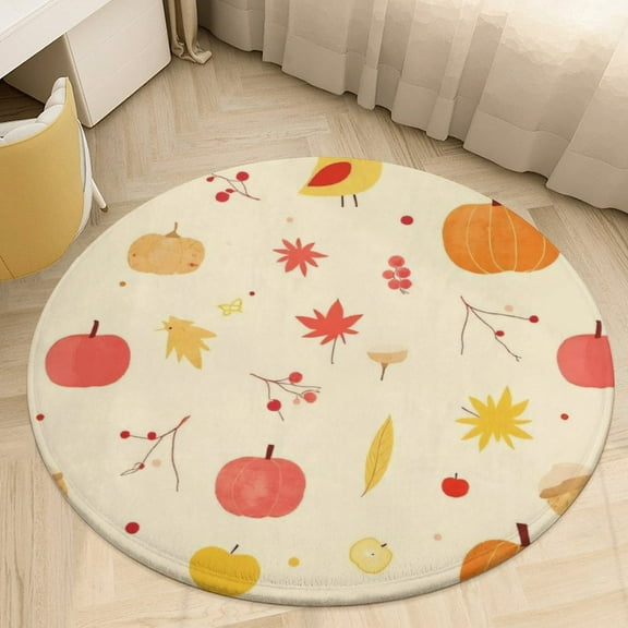Autumn Harvest Pattern Round Area Rugs for Bedroom Living Room, 3FT Soft Indoor Circle Carpets, Carpet Home Decor Floor Mat