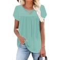 thumbnail image 6 of XUNKUSGA Womens Tops Fashion V Neck Front Criss Cross Blouses for Women Cute Petal Short Sleeve Going Out Tops Flowy Pleated Women's Tunics Casual Soild Color Womens Blouses S-3XL Green, 6 of 6