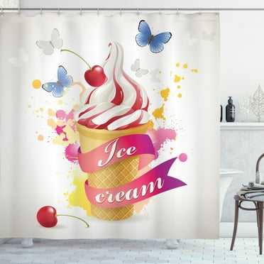 Ambesonne Ice Cream Shower Curtain, Cherries Colors, 69"Wx84"L, Multicolor