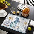 thumbnail image 3 of Coastal Seahorse Placemats Set of 4, Nautical Starfish Shell Seaweed Anchor Placemats for Dining Table, Place Mats for Kitchen Tabletop, Waterproof Wipeable Dining Table Mats Set, 3 of 9