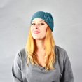 thumbnail image 4 of Ljudmp Women's Cable Knitted Turban Headband Flower Ear Warmer Head Wrap Hair Band With Button Blue, 4 of 4