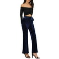 thumbnail image 2 of INSPIRE CHIC Women's Velvet Pants Tie Waist Stretchy Wide Leg Pants with Pockets M Dark Blue, 2 of 6