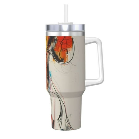 

Salouo Colorful Dachshund Art for 40oz Water Bottle with Handle & Flip Straw - Stainless Steel Vacuum Insulated Tumbler-Reusable Travel Coffee Mug- Gifts for Women & Men