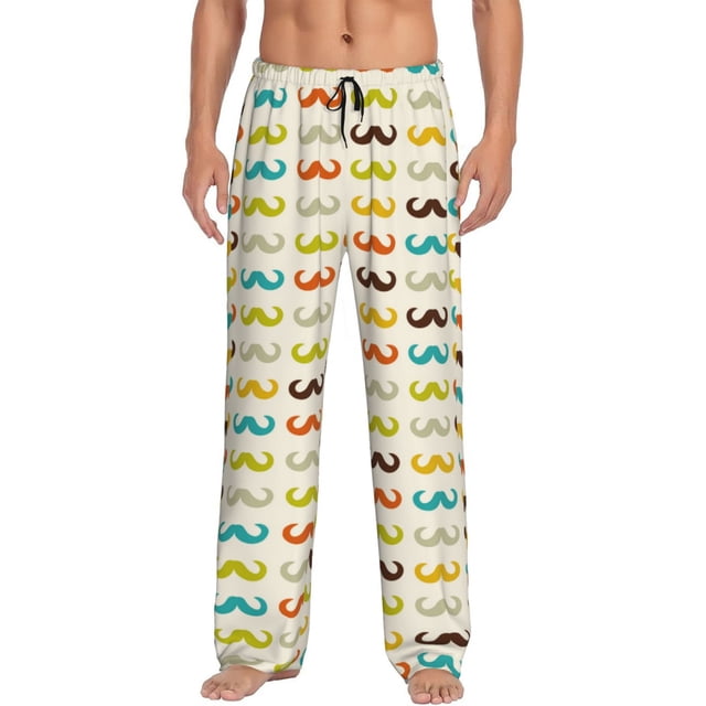 Kdxio Colorful Mustache Pattern Men's Pajama Pants, Elastic Waist with Drawstring and Pockets, Comfortable Loungewear-Small
