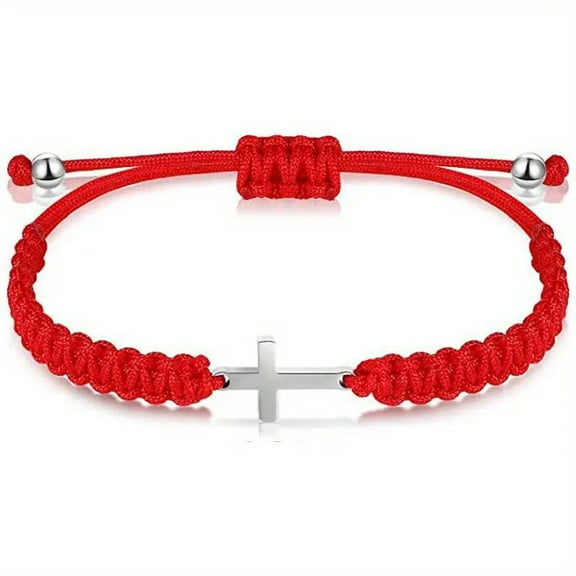 Friendship Cross Bracelet String Rope Braided Bracelet Cross Charm Adjustable Handmade Matching Couple Bracelets for Women Men Brother Kabbalah Strand Lucky BFF Bracele