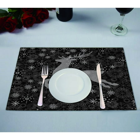 

GCKG Happy Festival Placemat Merry Christmas Reindeer Deer Snowflake Abstract Art Placemat 12x18 Inch Set of 2