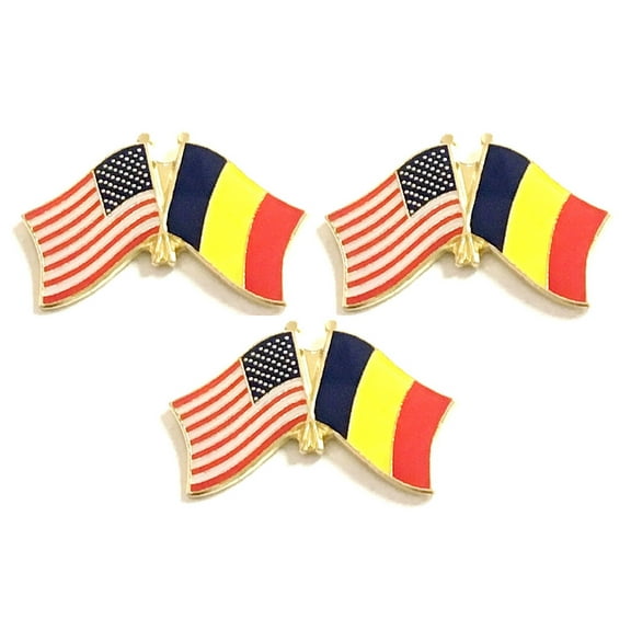 Romania & US Crossed Double Flag Lapel Pins, Pack of 3